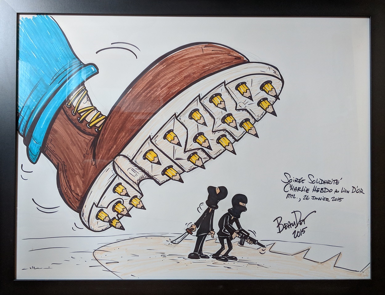 Caricature par BeauDet, Soirée solidarité Charlie Hebdo